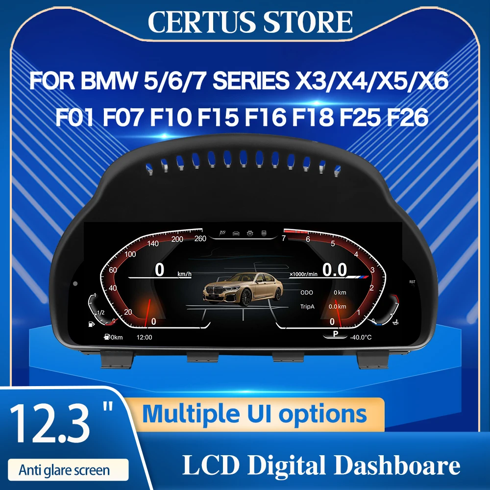 Tableau de bord numérique pour BMW Série 5/6/7, X3, X4, X5, X6 (F01, F07, F10, F15, F16, F18, F25, F26) – Compteur de vitesse – Cockpit virtuel – Installation plug-and-play