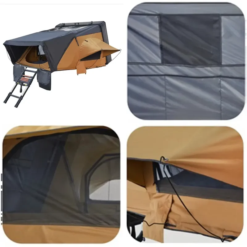 Juren Aluminum Alloy Side-Flip 1.6 / Triangular Folding Roof Tent with Two Bedrooms Camouflage Style Summer Use