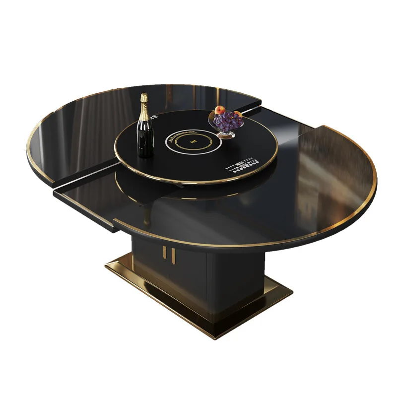 Modern simple electric turntable, vegetable warming board, dining table and chairs, hot pot.
