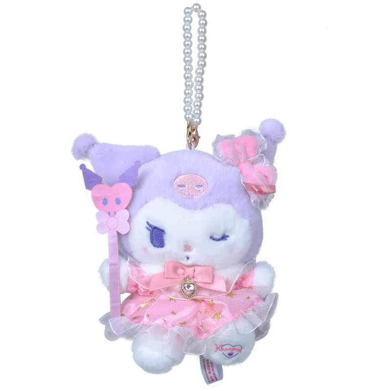 Sanrio Plush Chaveiros para Meninas, Kuromi Rosa, Pingente Adorável, Desenhos Animados Bonitos, Chaveiros Recheados, Saco, Bakcpack, Carros, Presente de Natal