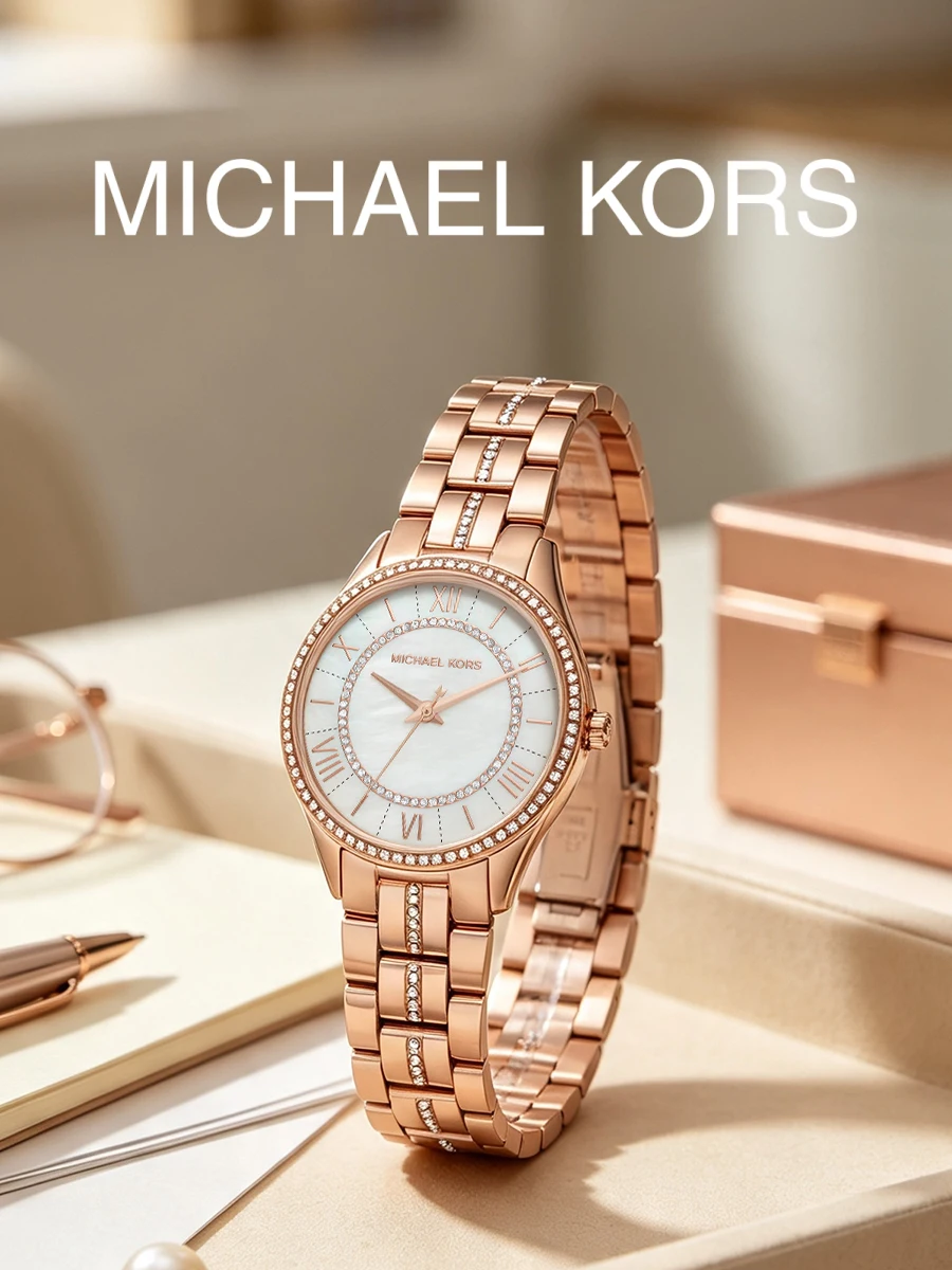Michael Kors Ladies Quartz Watch Rose Gold Stainless Steel Bracelet Crystal Pave Mother Of Pearl Dial for Wedding Dating Gift