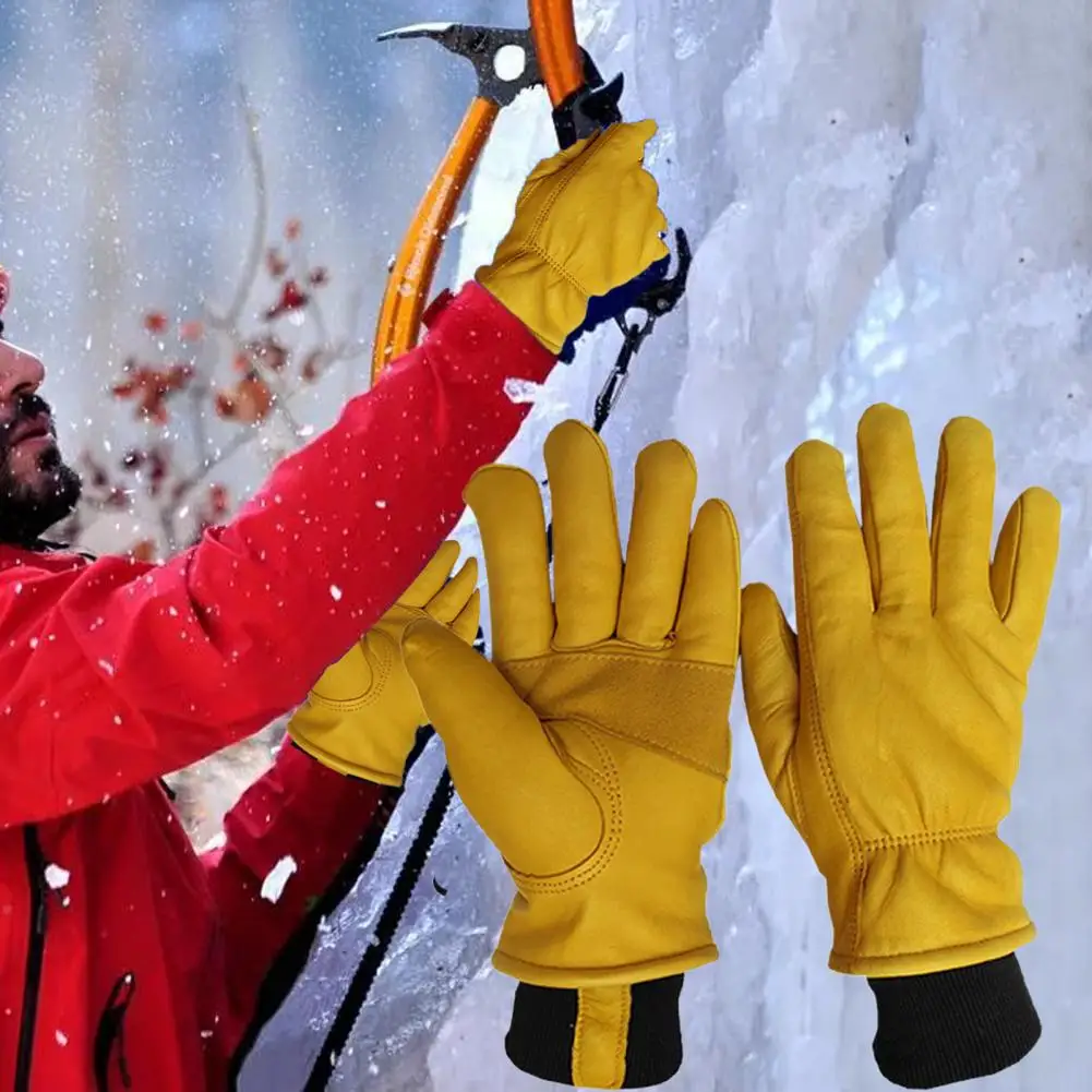 

1 Pair Faux Leather Work Gloves Winter Waterproof Thermal Insulated Welder Gloves Fleece Lining Elastic Cuffs Warm Mittens