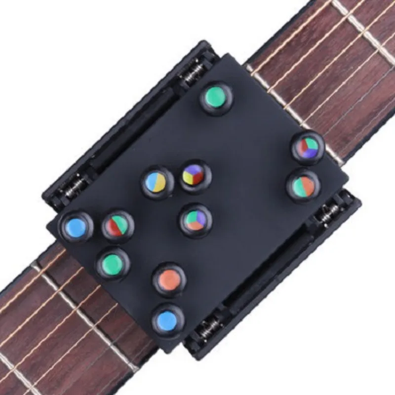 Acoustic guitar, chord aid, chord press, one-button chord aid.
