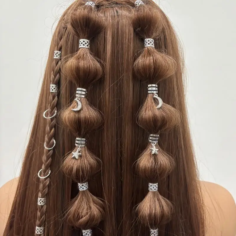 Silver Metal Star Moon Pendant Hair Accessory Lead-Free Non-Toxic for Braids Dreadlocks Sensitive Scalp Users
