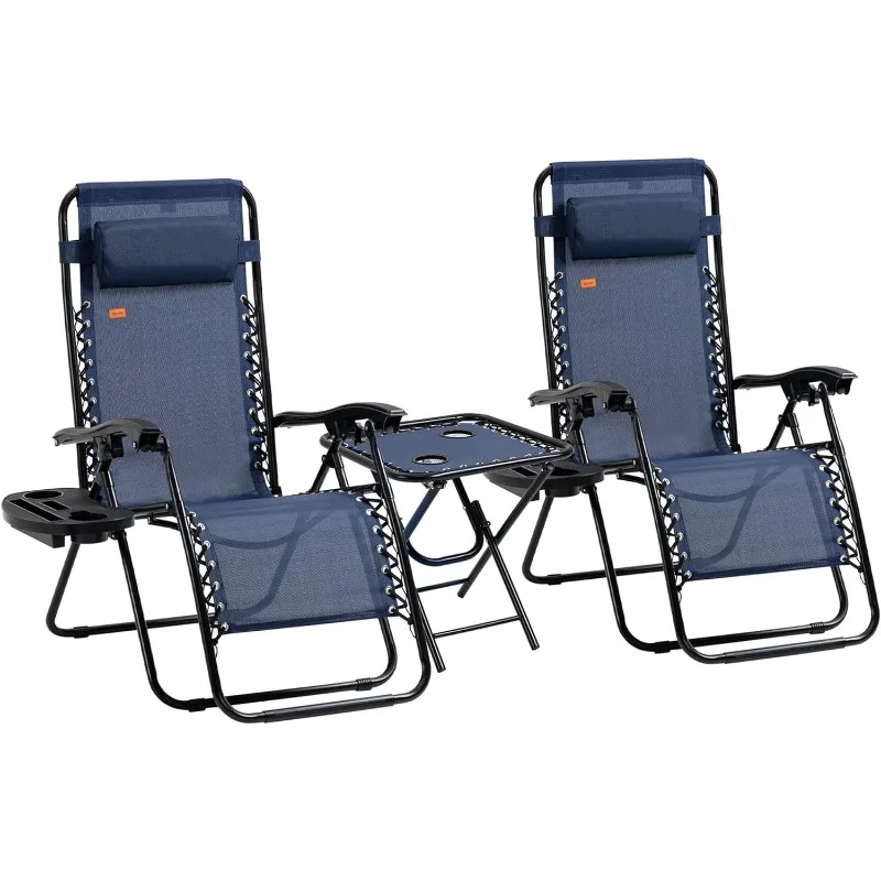 

Zero Gravity Chair Set with Side Table,Folding Reclining Chair with Cupholders&Pillows,Adjustable Lounge Chair for Pool,Backyard