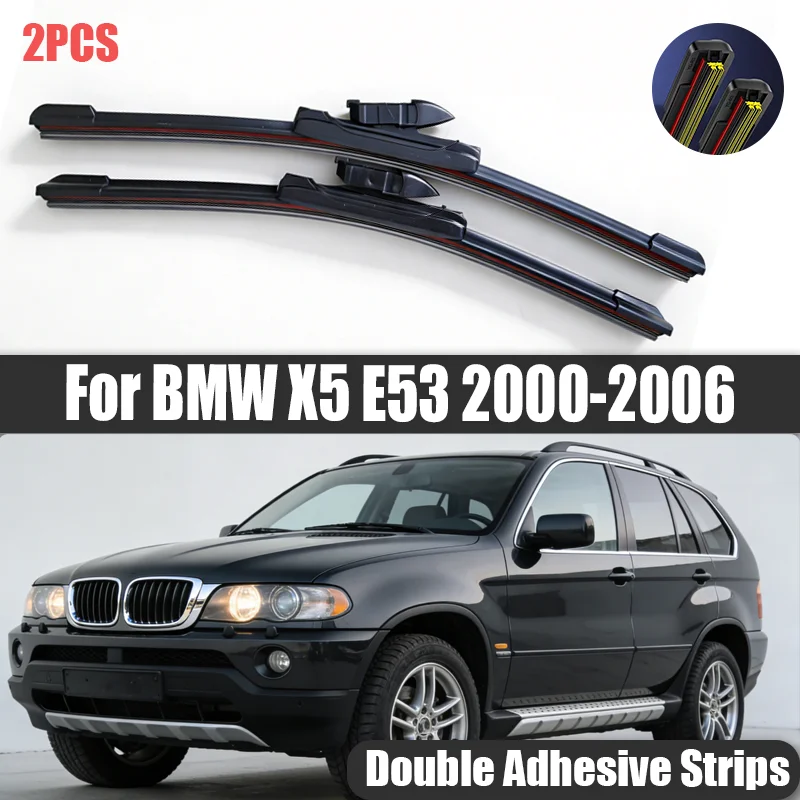 For BMW X5 E53 2000-2006 Car Wiper U-type Soft Rubber Boneless Wiper HD Quiet Durable Automotive Wiper 24"+22" wiper blade