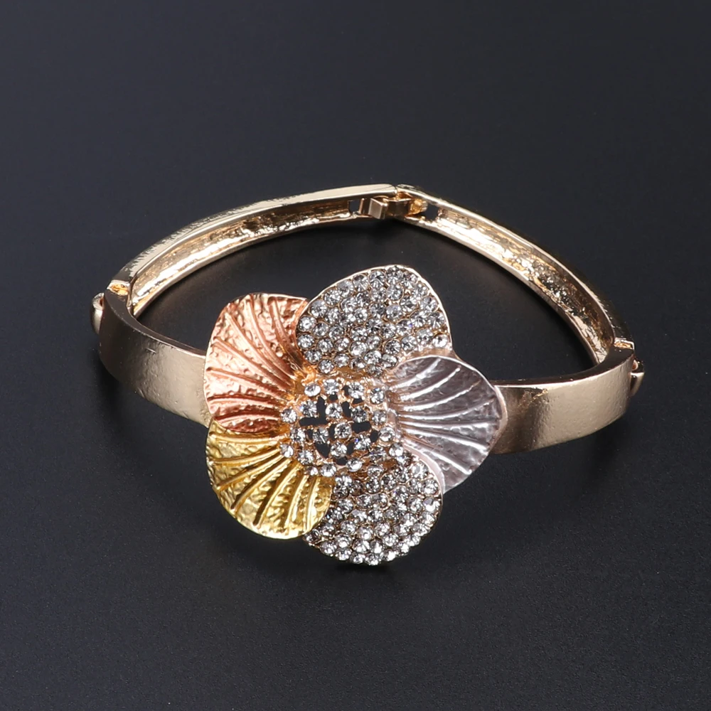 CYNTHIA Dubai Gold Color Jewelry Sets For Women Flower Shape Necklace Earrings Bracelet Nigerian Bridal Wedding Party Jewelry