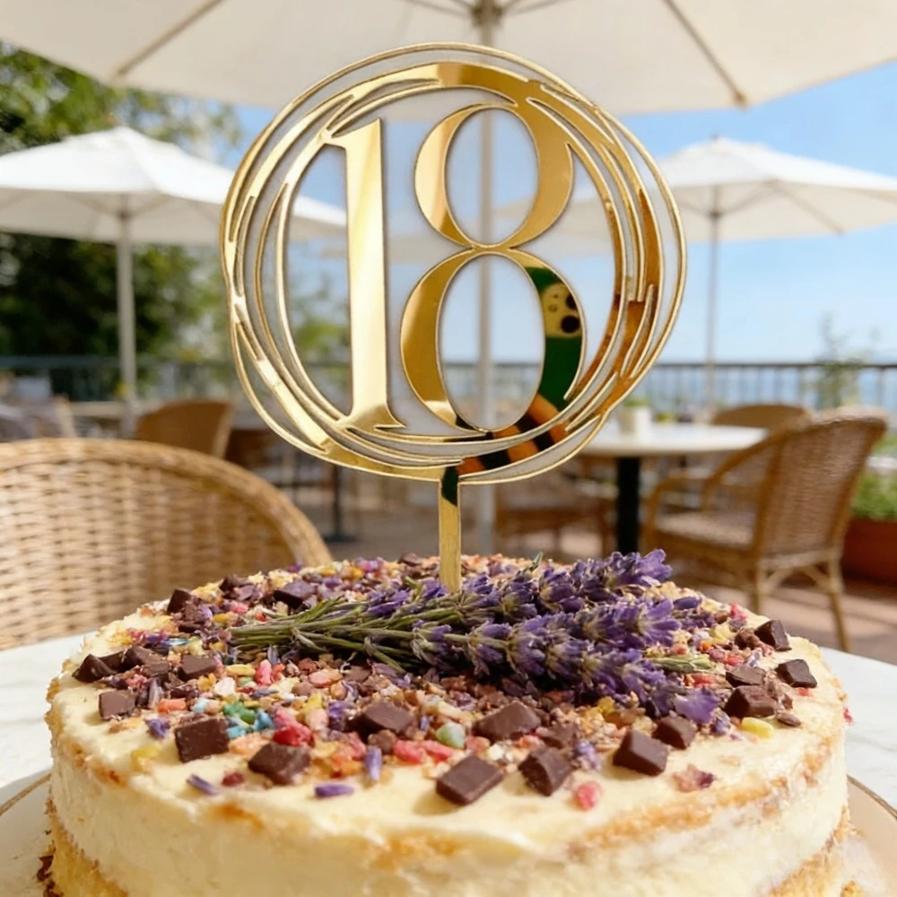 Acryl-Kuchenaufsatz für eine 18. Geburtstagsfeier, mit goldenem Design, perfekt zum Dekorieren von Kuchen und Cupcakes. – Detail 6