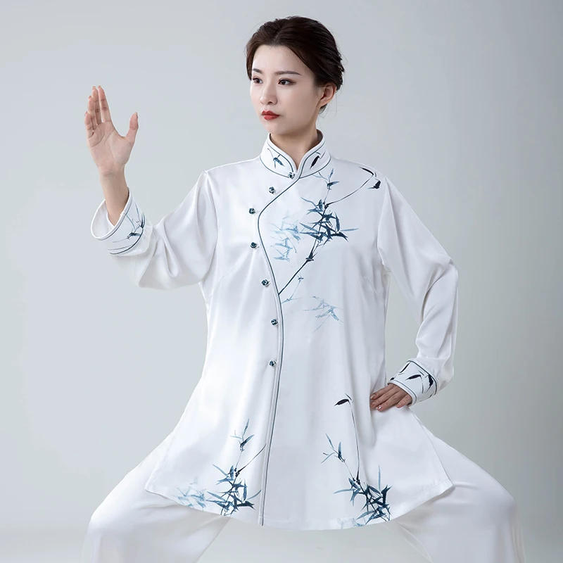 Women Hand Painted Tai Chi Outfit Lightweight Chiffon Summer Kung Fu Dress Flowy Breathable Martial Arts Practice Wear