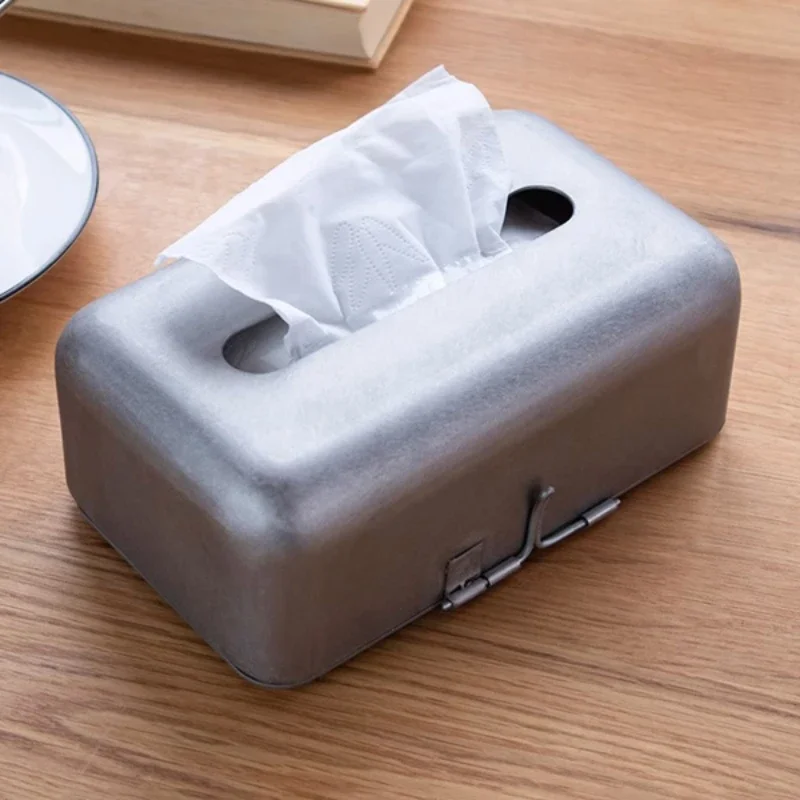 

Handmade simple metal stainless steel tissue box household living room table Japanese napkin paper box industrial wind wall