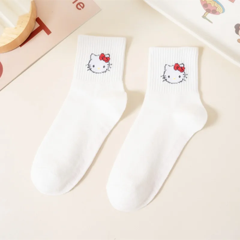 5Pairs Women HelloKitty Melody Cartoon Socks Cute Kawaii Breathable Mid Calf Casual School Style