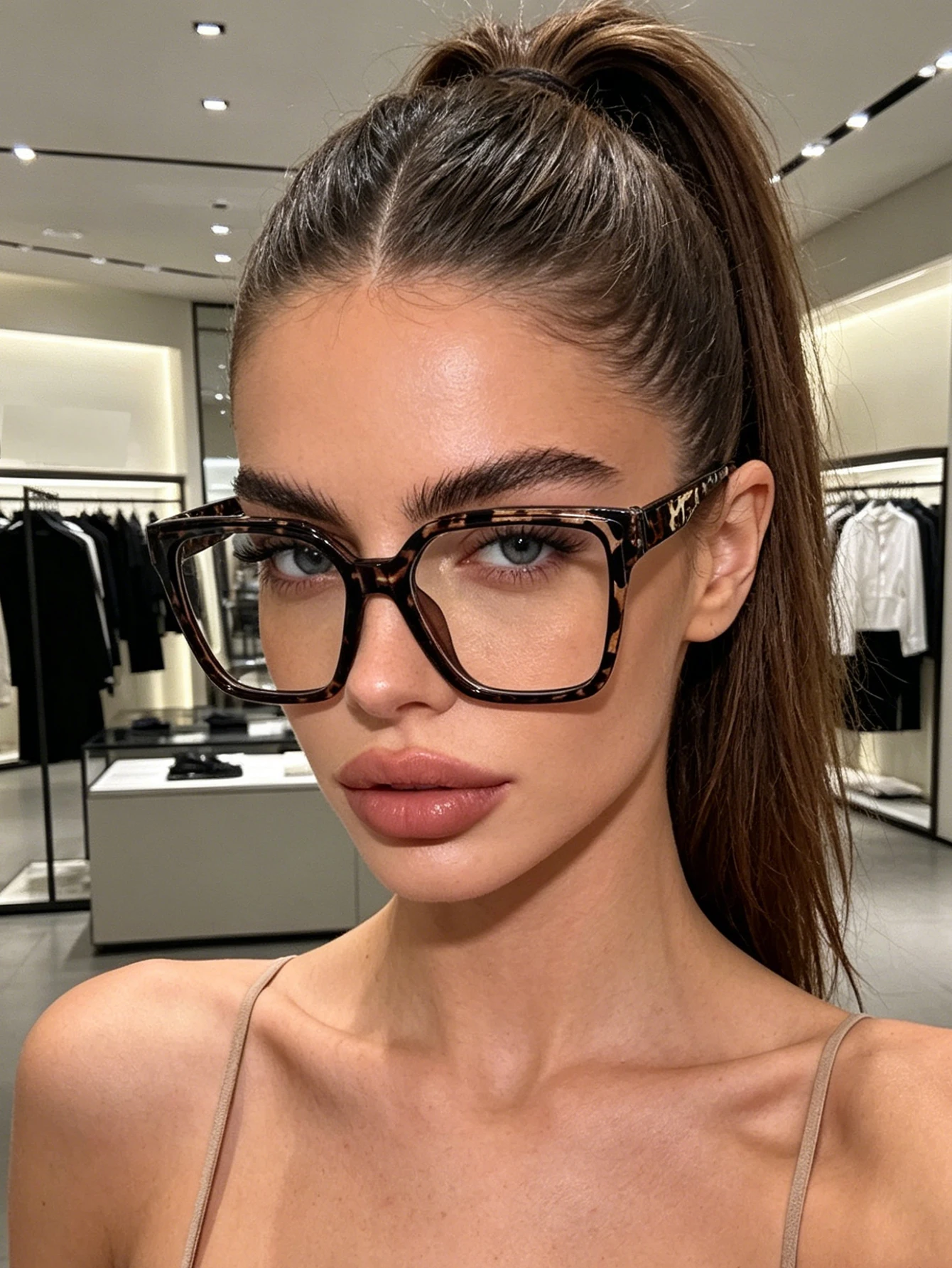 1pc large frame leopard pattern square frame glasses, daily wear decorative fashion glasses, commuting and shopping all-match