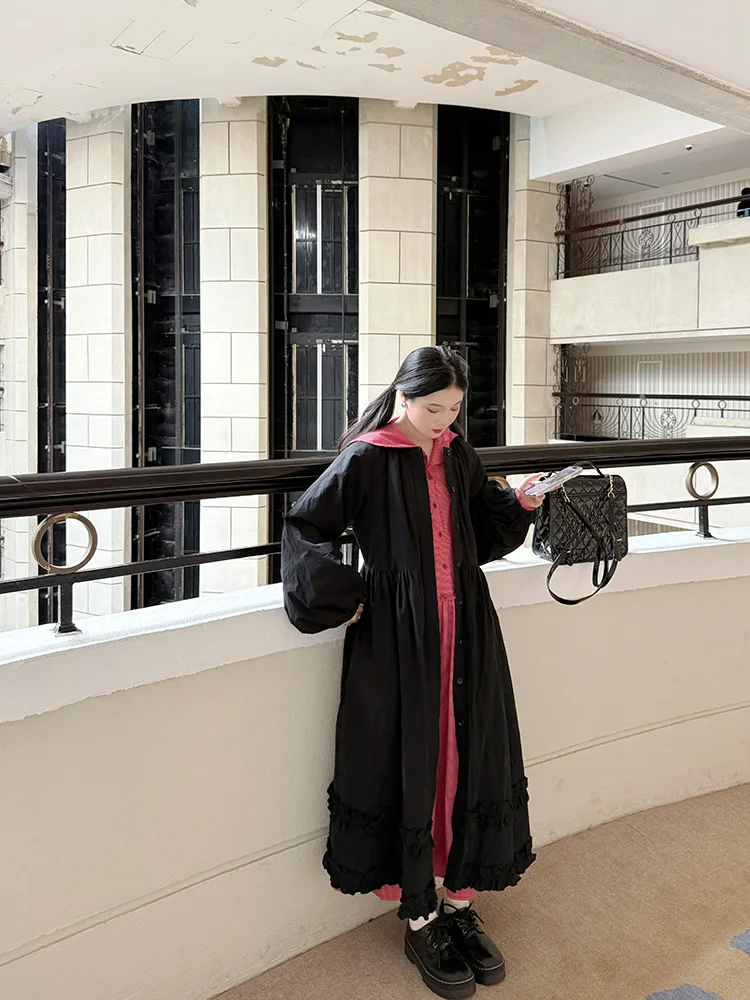 

Long Sve Cotton Jaet Women's 2025 Autumn Winter New Sle Rose Long Coat Wooden Ear Women's Faion Outerwear