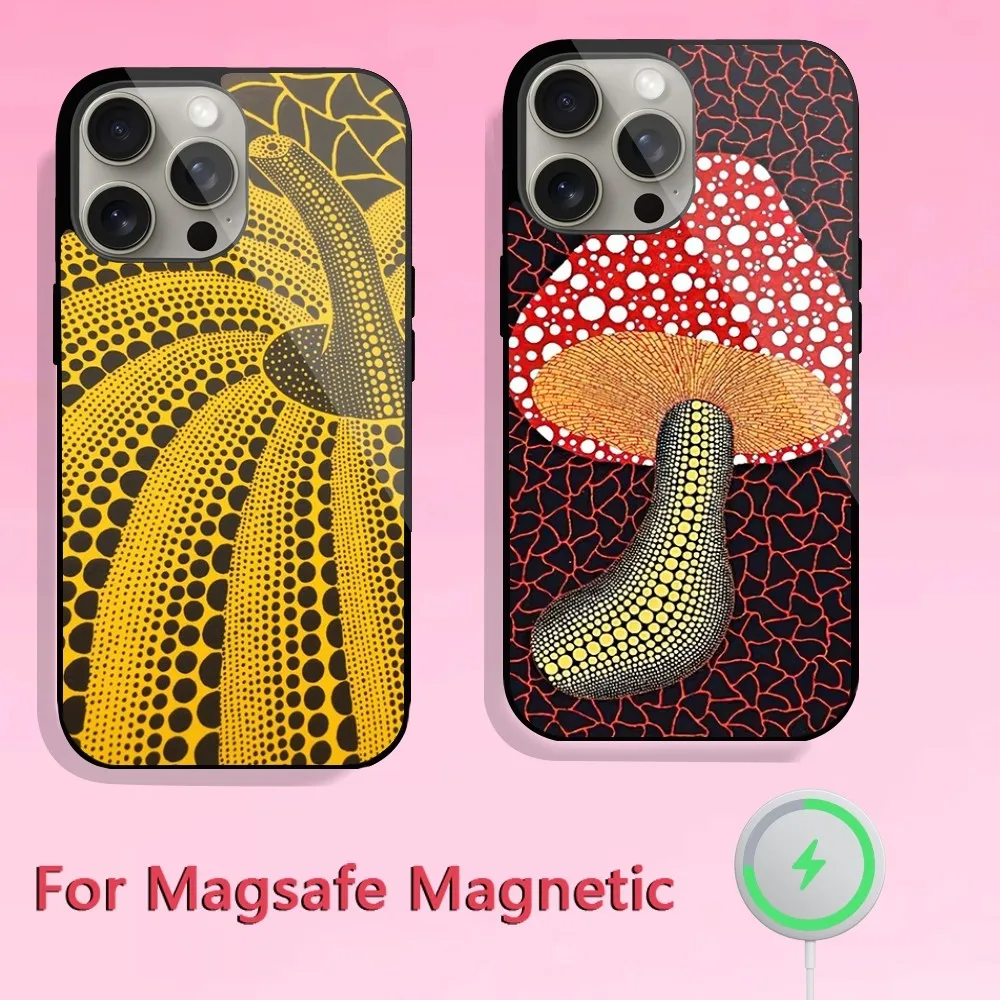 Japan Y-YAYOI KUSAMA Art Phone Case For iPhone 11 12 13 14 15 Plus Pro Max Magsafe Magnetic Wireless Charging shell