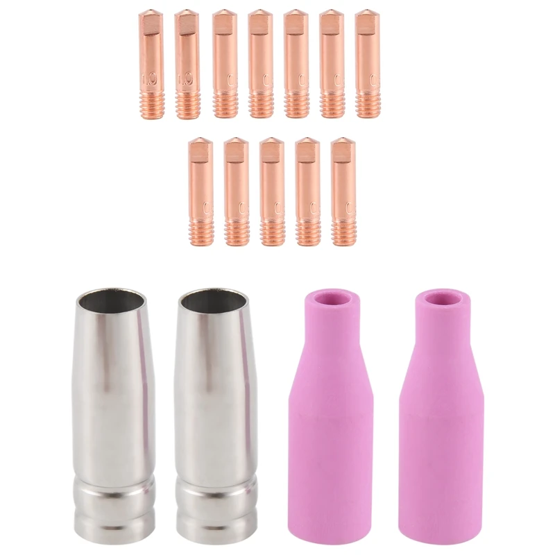 A98E-Mig Set Of Nozzles 16Pcs AK15 For Welding Torch Cap Tip Contact 0.8Mm MB15 Ceramic Accessories