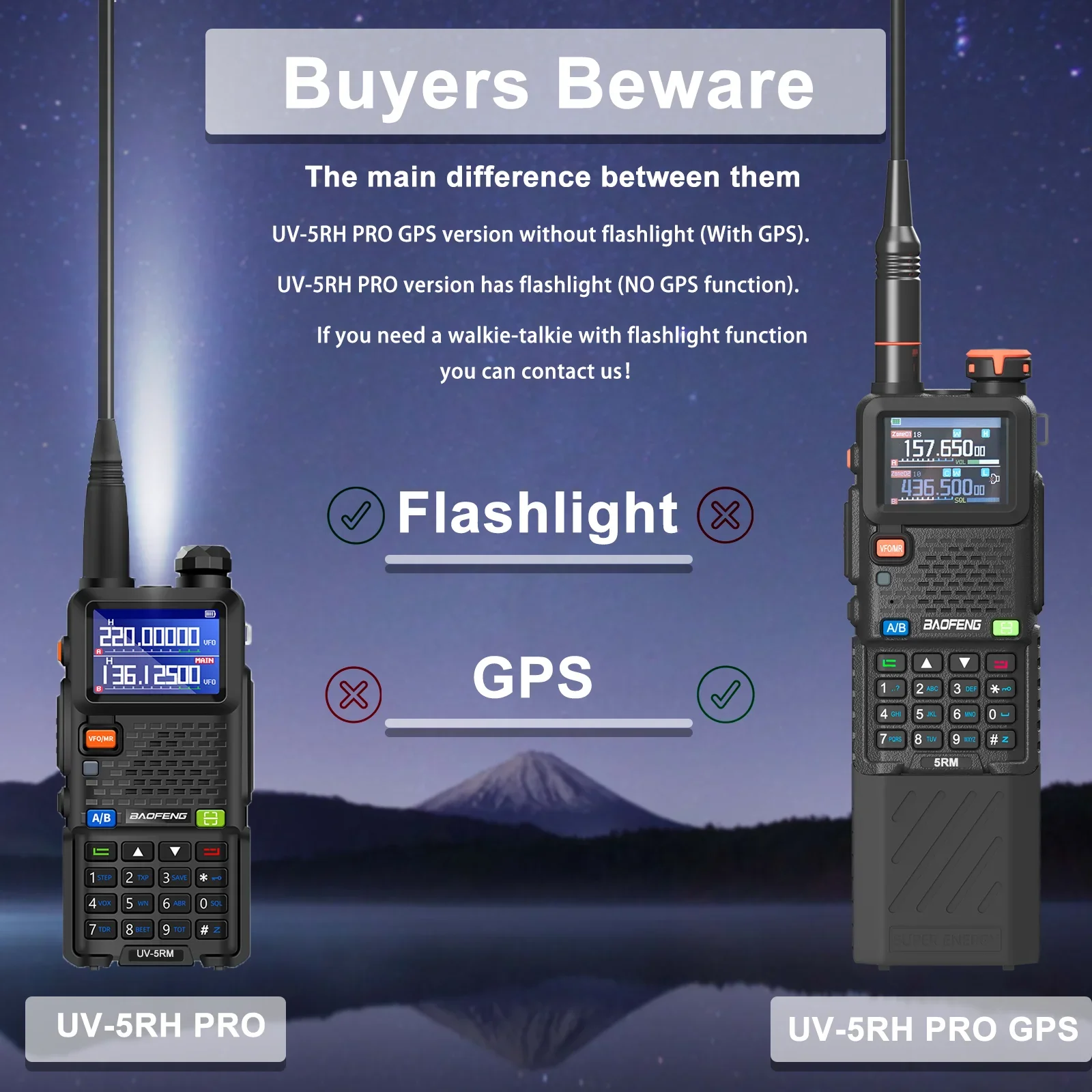 Baofeng UV-5RH Pro GPS Walkie Talkie 6800mAh Extended Battery Multi Band Falling Alarm NOAA Wireless Copy Update of UV-5RM Radio image 5