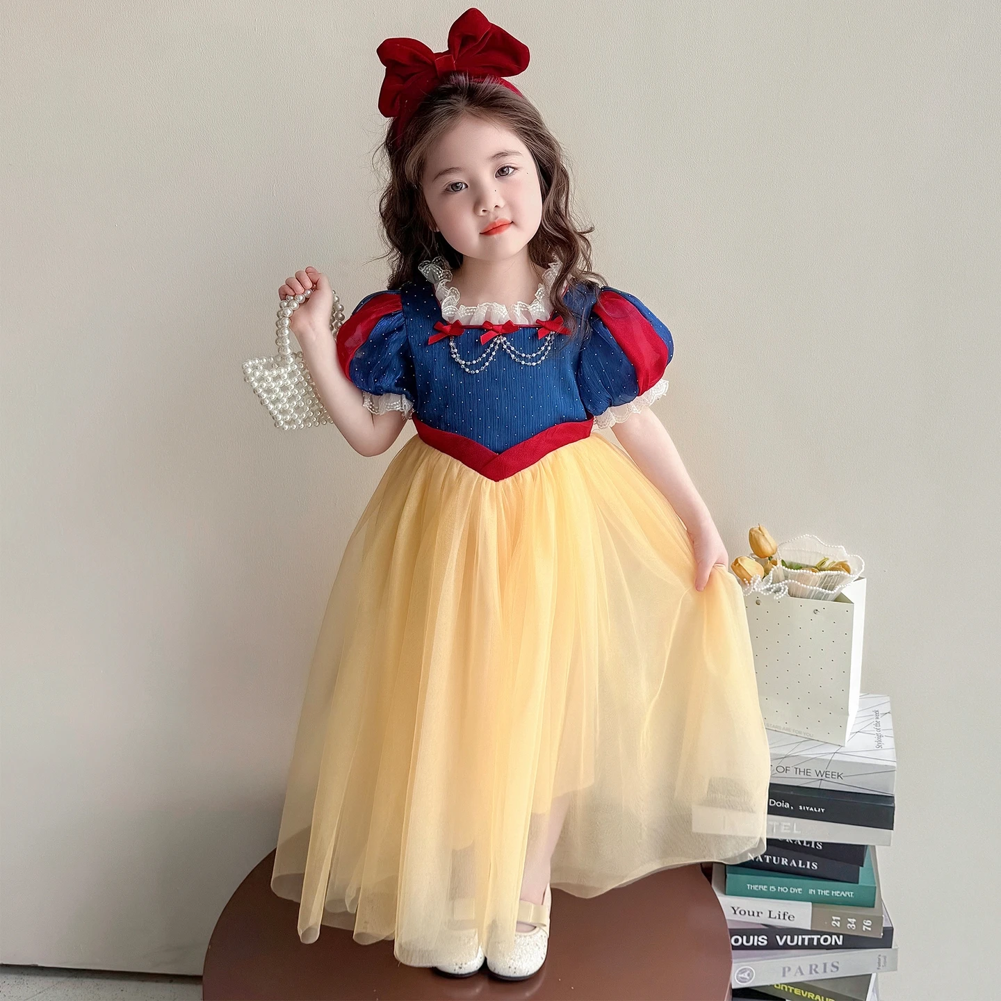 女の子用白雪姫プリンセスチュールドレス-パフショートスリーブ-おとぎ話コスチューム-誕生日パーティーガウン-ハロウィンコスプレ用-2-9歳