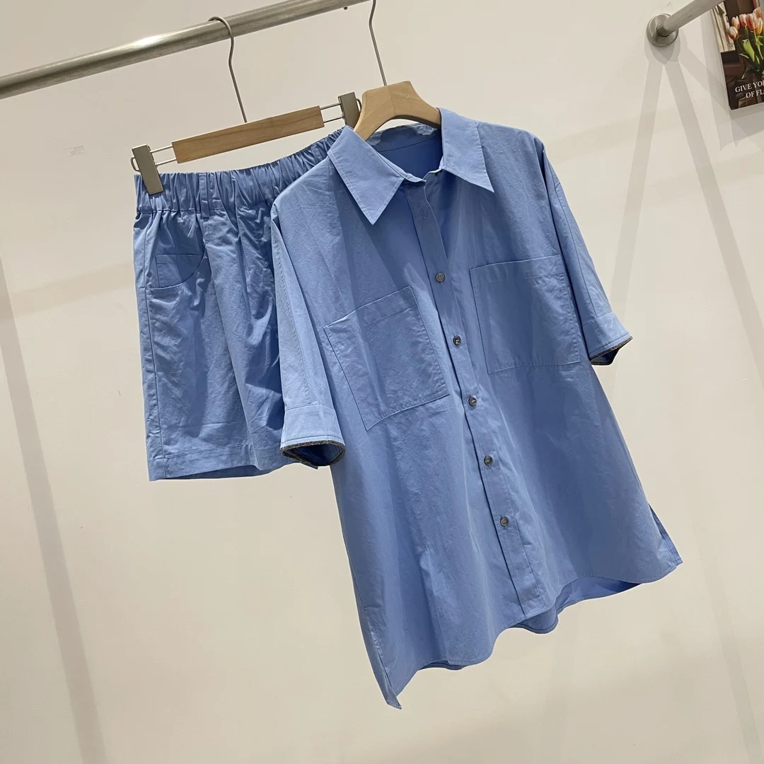 

2025 Summer New High Quality Fashion Shirt Shorts Pure Cotton Suit For Women