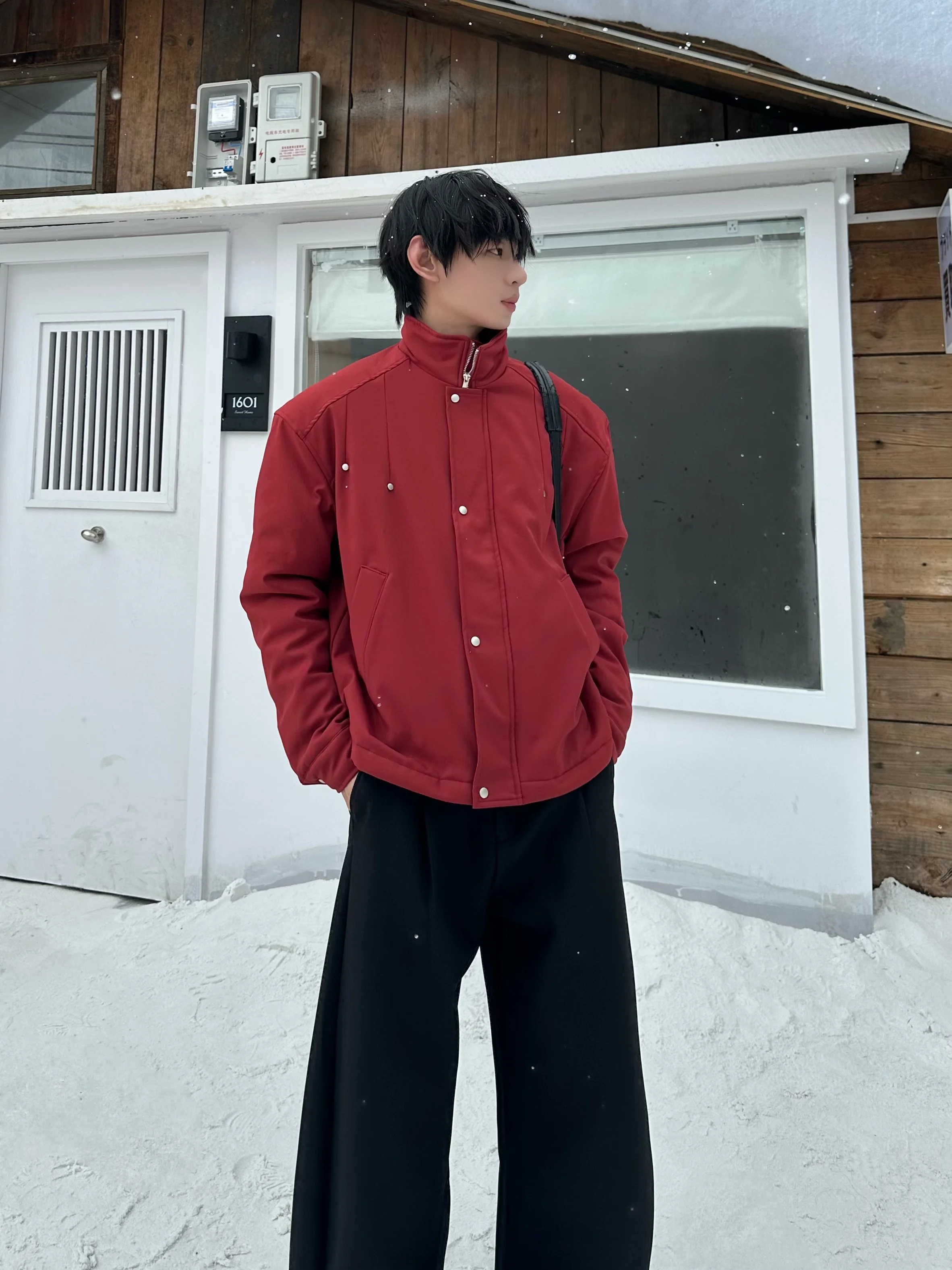 Men's Pleated Parkas Coats 2025 Autumn Winter New Warm Comfort Lapel Tops Handsome Long Sleeve Solid Color Simple Parkas Jackets