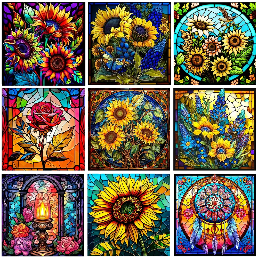 DIY Colorful Flower Sunflower Red Rose 5D Diamond Painting Full Drills Mosaic Embroidery Cross Stitch Poster Home Decor Picture