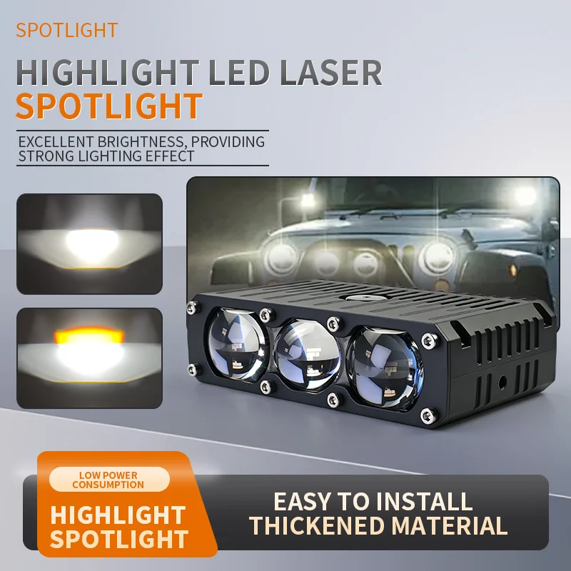 12V 24V Three‑Light Direct LED Work Spotlight, 6000K 3000K Car SUV Grille Bumper Auxiliary Work Light for SUV & AT