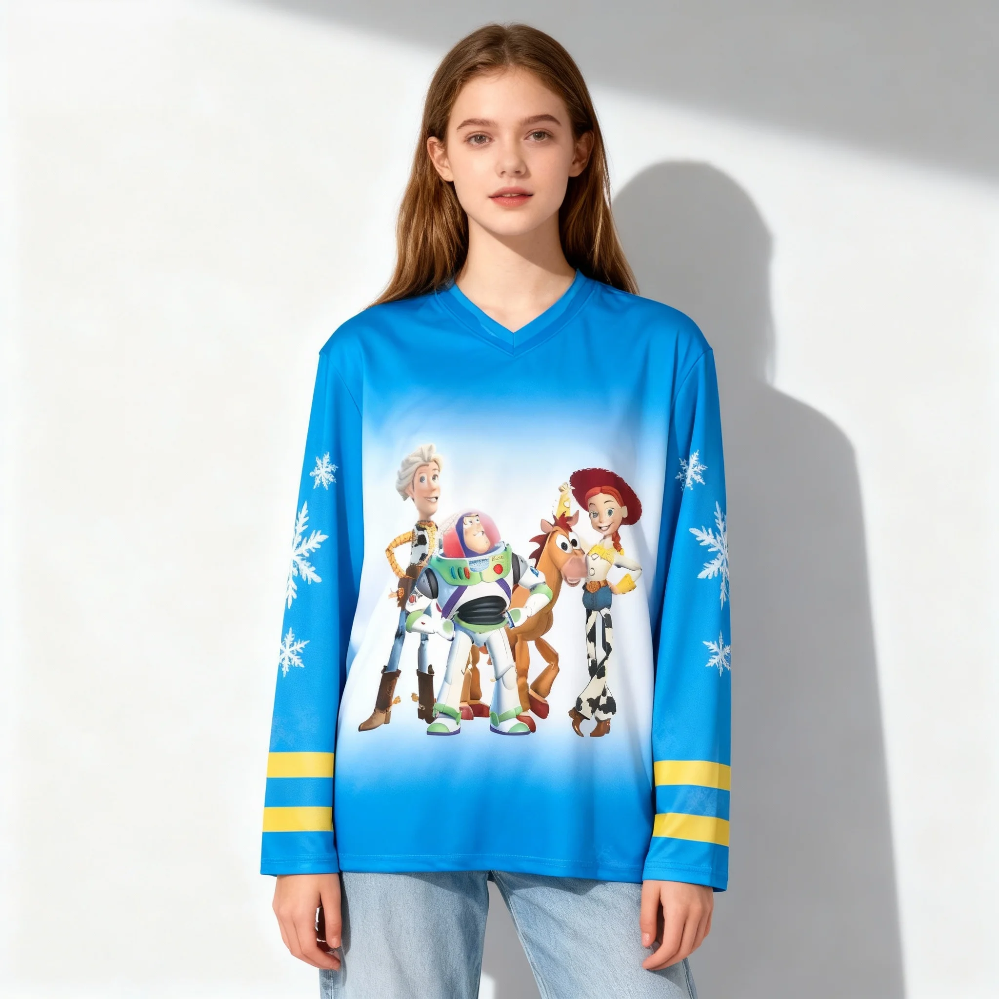 الخريف/الشتاء فيلم ديزني مولان وسندريلا سلسلة الخامس الرقبة طويلة الأكمام تي شيرت الشارع المتضخم النساء الكبار نفس النمط #2