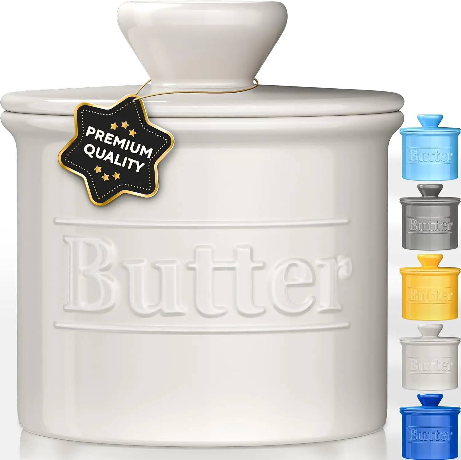 Premium Butter Crock with Lid - Original Design French Butter Dish - Beautiful Ceramic Butter Keeper for Counter with Water