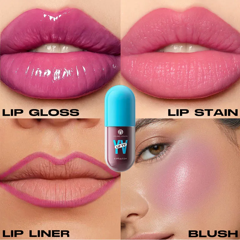Kit de labios 4 en 1, delineador y rubor de brillo de labios, juego de lápiz labial líquido multiusos de 3 colores, resistente al agua de larga duración, juego de regalo de maquillaje