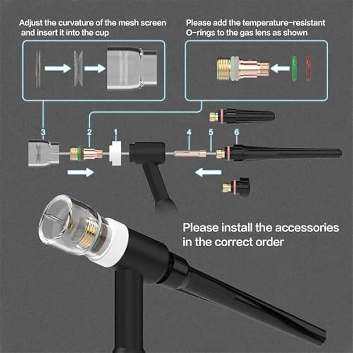 A002 123 قطعة طقم شعلة لحام TIG-فوهة، كوليت، عدسة غاز قصيرة 12 كوب زجاجي مقاوم للحرارة، مستهلكات لـ -17/18/26