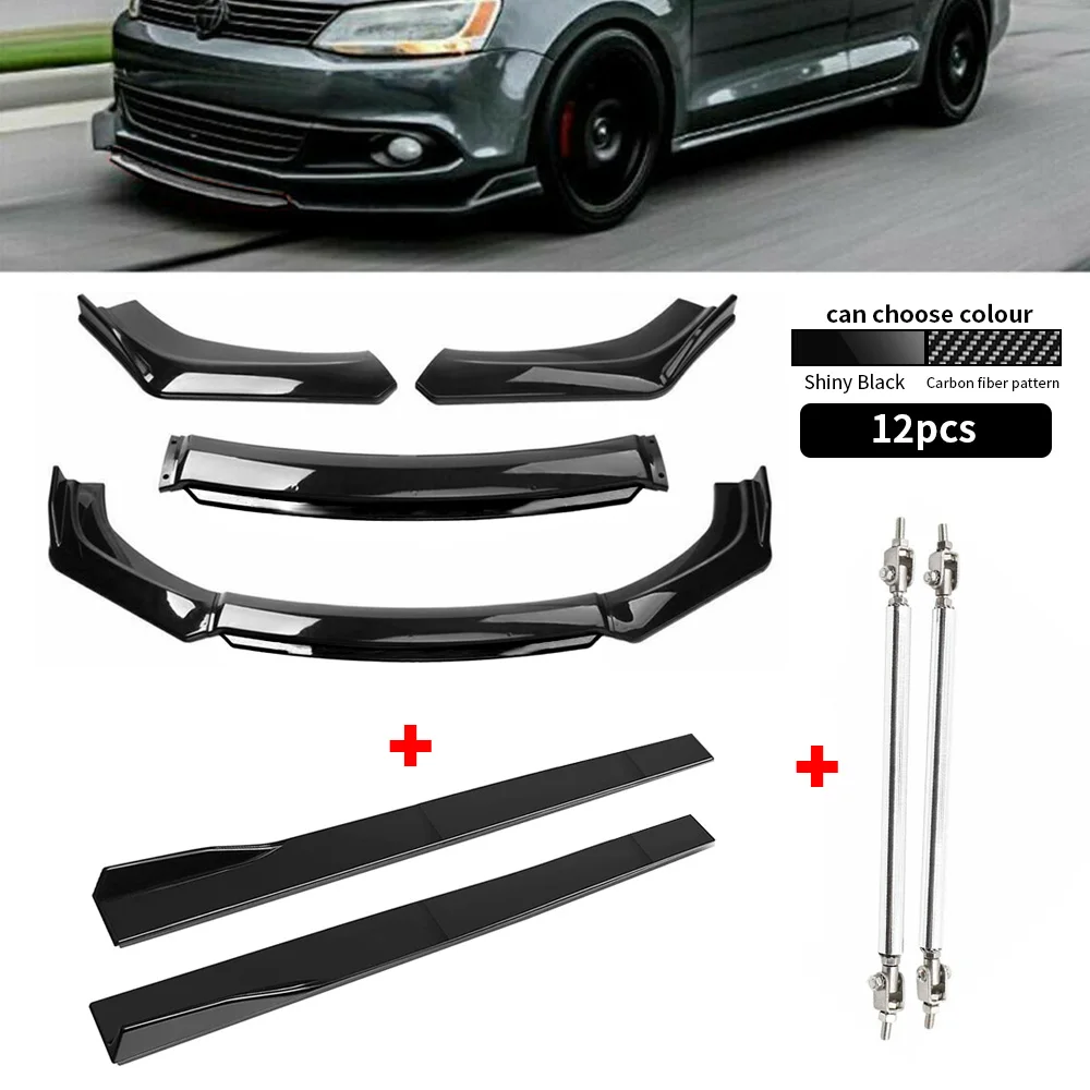 

Car Front Bumper Lip Body Kit Spoiler Side Skirt Extensions + Steel Bumper Lip Splitter Tie Rod Bars For Scion TC 05-16 FR-S