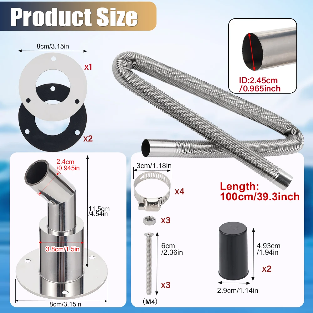 

24MM Exhaust Pipe Adapter & 1M Exhaust Pipe Set Stainless Steel Universal Parking Heater For 2-8KW Parking Heaters Home Pipeline