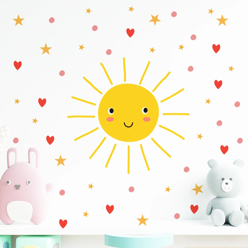 Cartoon Smile Sun Wall Decals for Kids room Nursery Wall Decor Home Decoration Removable DIY Sticker on Wall Backdrop Art Murals