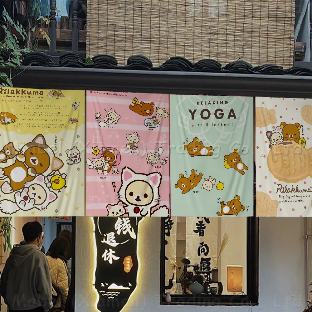 Japan Anime Cute Cartoon Rilakkuma Banner Art Printing Japanese Wall Flag Anime Wall Hanging Home Decor