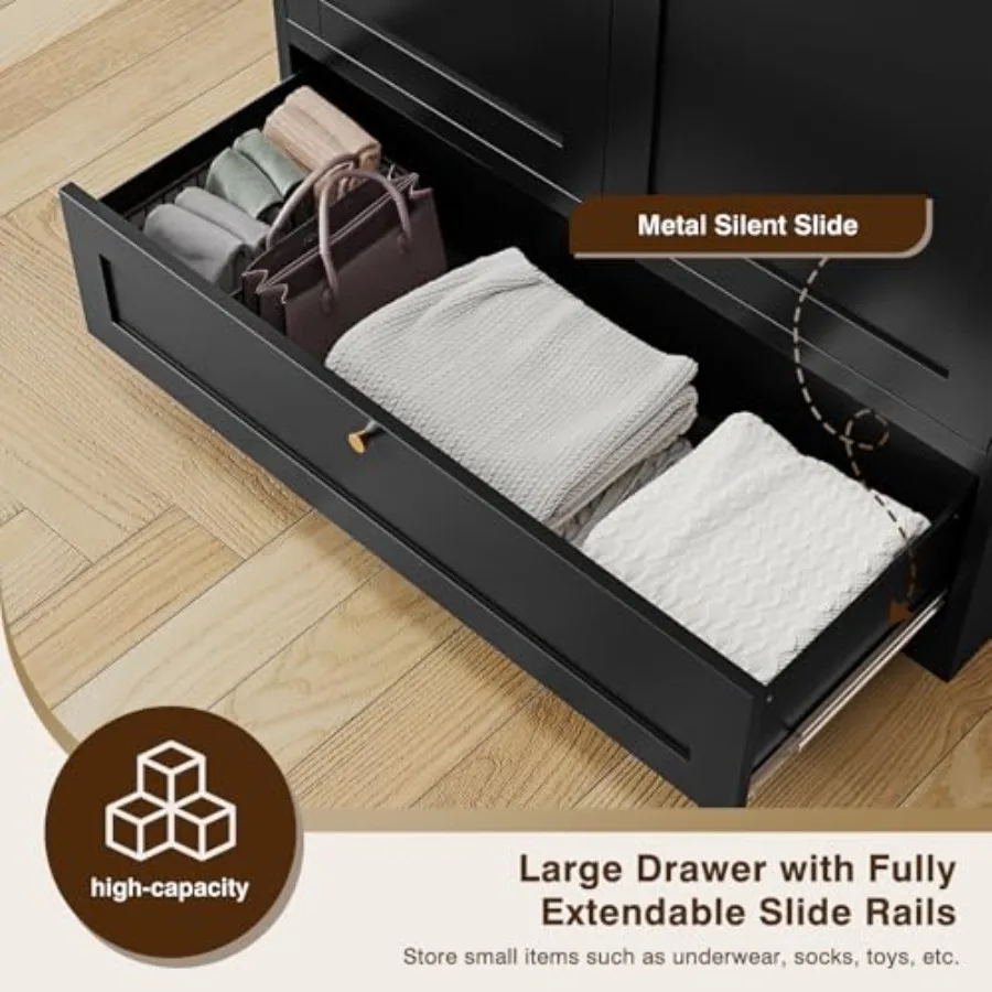 72 X 36 X 18 Black Metal Wardrobe Armoire with Drawers and Hanging Rod for Home Office Bedroom Storage Solution Durable Steel C