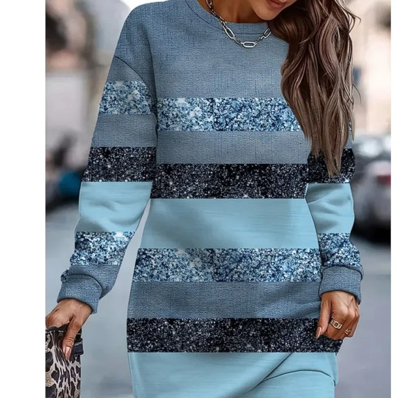 Autumn Spring Dress Dresses 2025 Woman Vestido Long Sleeves Contrast Printed Simple Style All-match Temperament Commuting Office