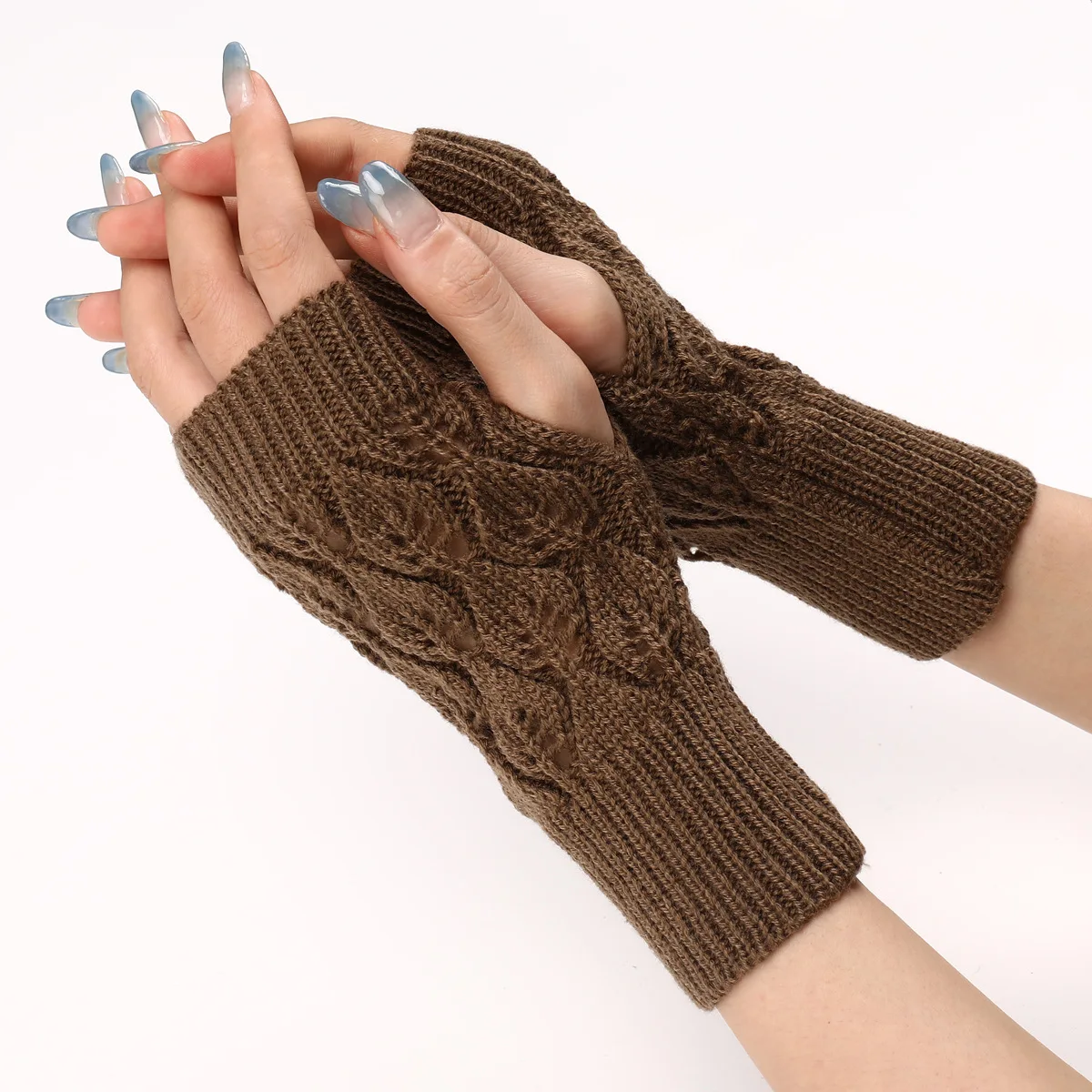 

Womens Winter Half Finger Glove Girls Soft Warm Leaves Knit Crochet Fingerless Hand Wrist Warmer Home Office Autumn Mittens