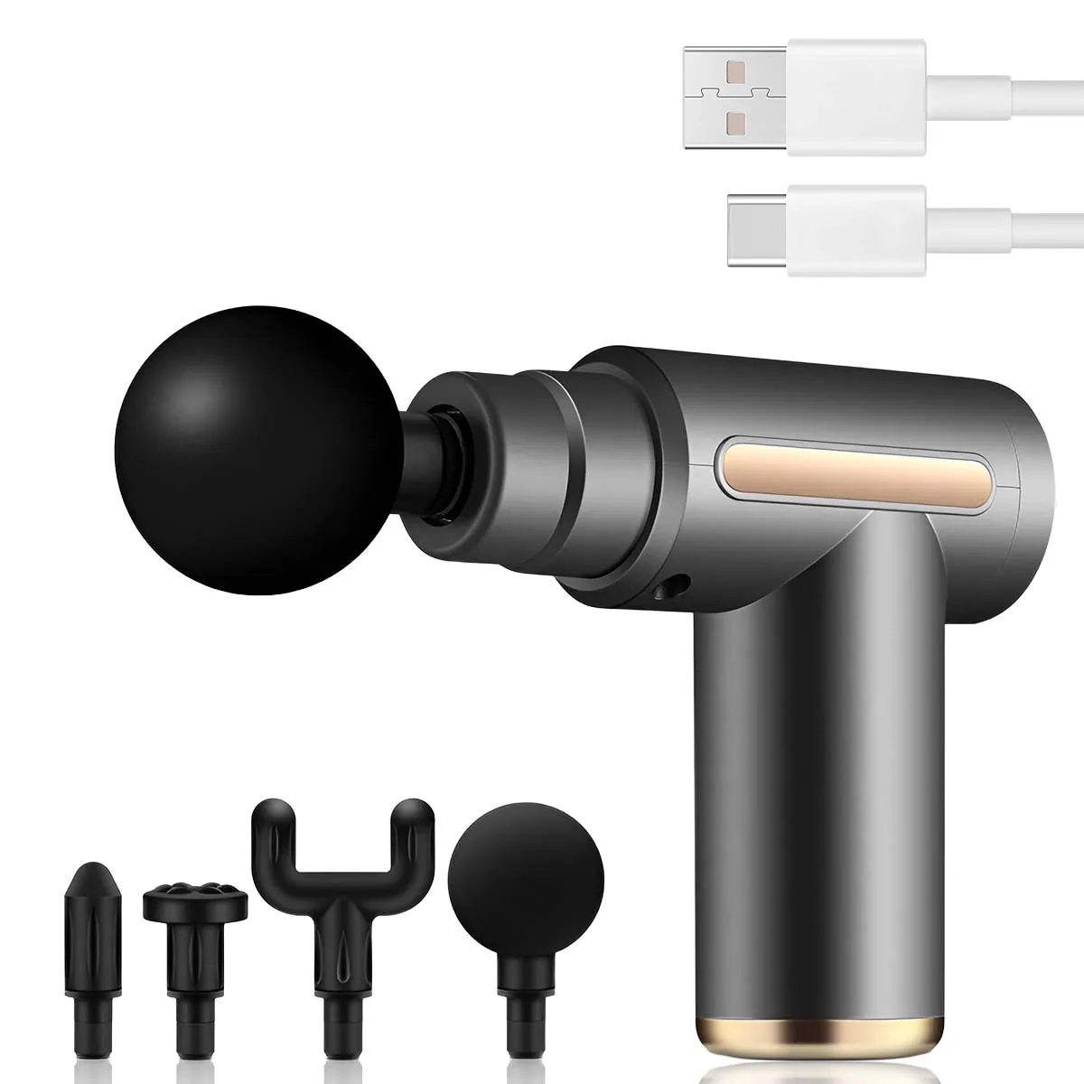 

Мини-портативный фасциальный пистолет, электрический массажный пистолет для мышц, спортивный фитнес-релаксационный светодиодный сенсорный экран, 4 массажных головок для всего тела