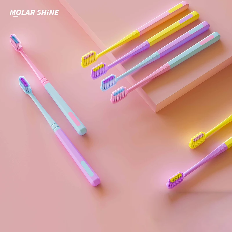 8/10Pcs Macaroon Colour Soft Bristles Adult Toothbrush Household Small Head Ultra-Fine Toothbrush Oral Cleaning