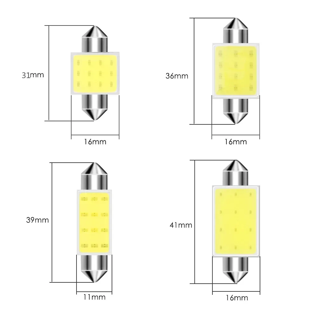 10 pçs cob c5w carro festão cúpula interior luzes led lâmpada mapa telhado leitura auto dc12v 31/36/39/41mm branco