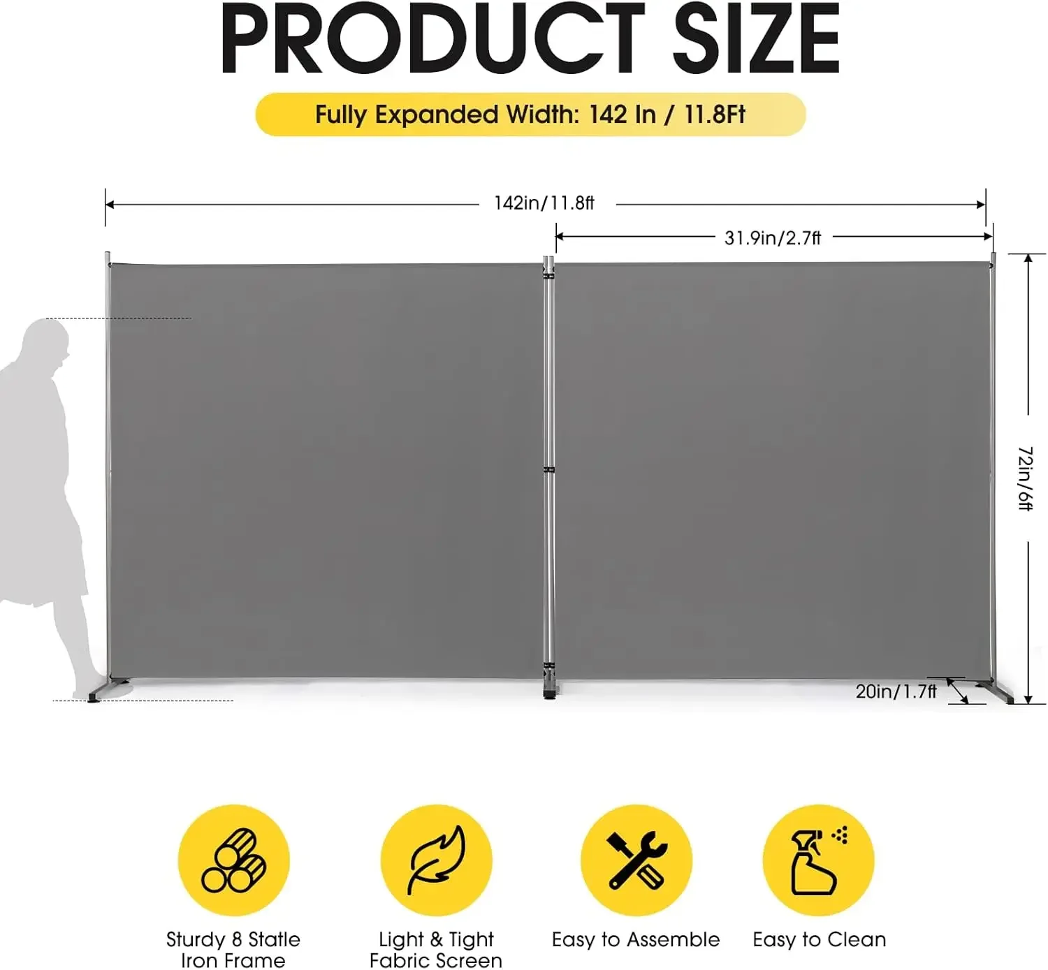 Indoor Room Divider, Portable Office Divider, Room Divider Wall Screen 2 Large Panel, Folding Partition Privacy Screen W