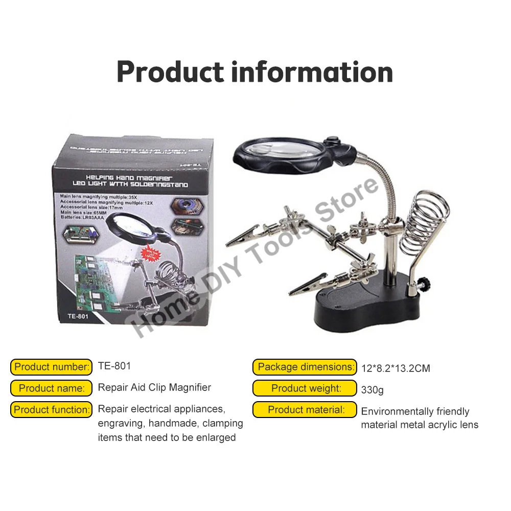 Welding Magnifying Glass with LED Light 2.5X-5X Lens Auxiliary Clip Loupe Desktop Magnifier Third Hand DIY Soldering Repair Tool