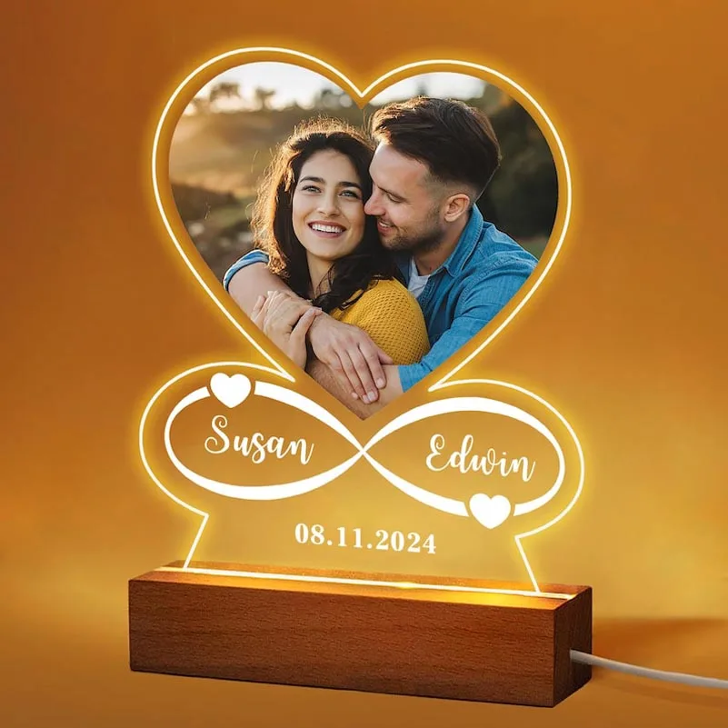 

Personalized Couple Gifts for Valentines Anniversary Day 7 Colors Heart Picture Frame Plaque Night Light Custom Birthday Gifts
