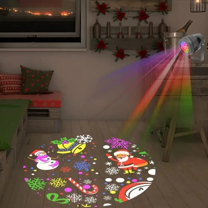 1PC Christmas Projection Lamp - Rotating festive decoration with cartoon patterns, USB-powered indoor party decoration, suitable