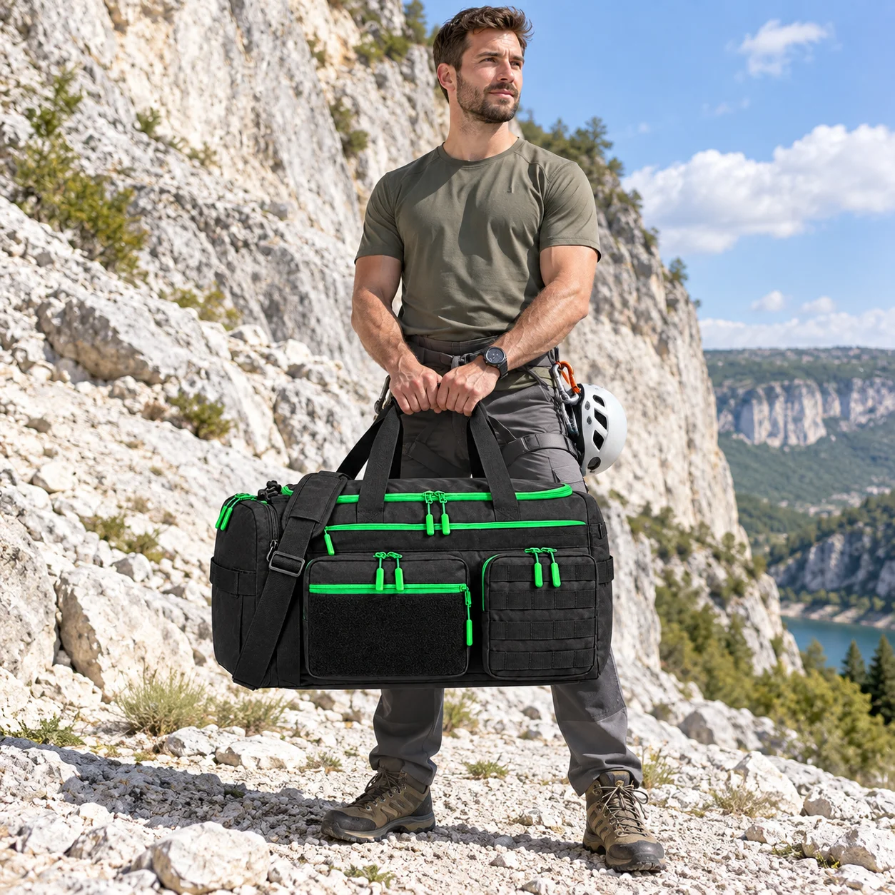 50L Large Tactical Duffle Bag Convertible Travel Backpack Outdoor Camping Gym Sports Bag with Shoe Compartment and Wet Pocket