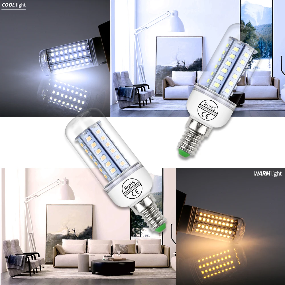 

Energy Saving Light SMD 2835 E14 E27 Corn LED Lamp Candle Bulb LED Bulb 240V 30 36 48 56 69leds Lampada 220V Chandelier Lighting