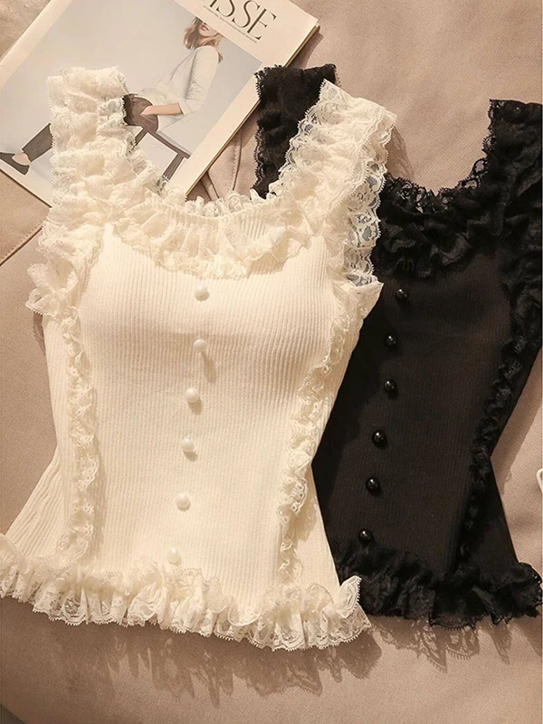 Sweet And Spicy Lace Trim Camisole Tank Top Women's Brand Buckle Short Sleeveless Vest High Elasticity Slimming Inner Wear