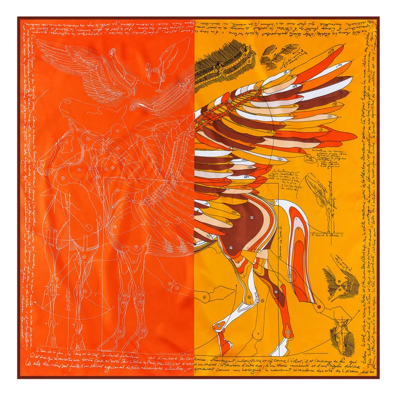 New Handmade Curled Silk Scarf Women Shawl 90cm Pegasus twill square scarf Retro printing scarves shawl Headband