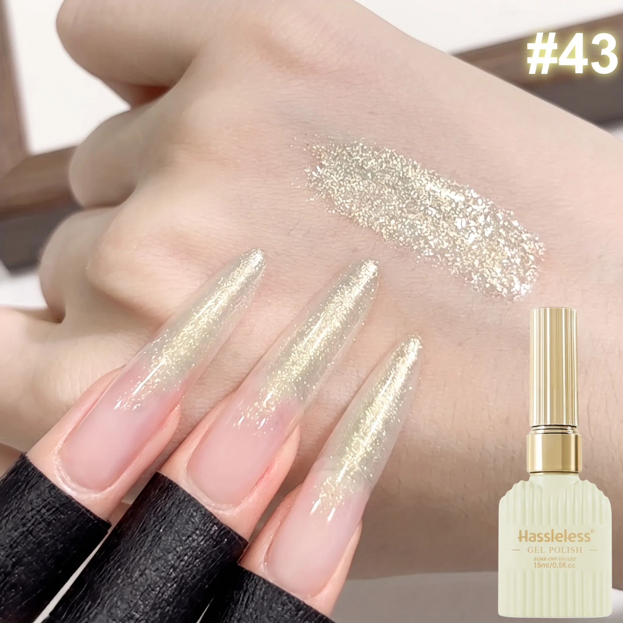 Hassleless Flowing Sand Gold Glitter Nail Polish Gel 15ml, Translucent White Gold and Silver Fine Glitter Nail Gel, Delicate Flowing Sand Glitter Flakes, Gentle Gradient Nail Art, Clear and High-End Sparkling Texture