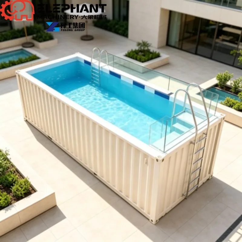 Prefabricated WPC Fiberglass Container Swimming Pool, Outdoor Waterfall Swim Pool For Family Home Kids Water Play