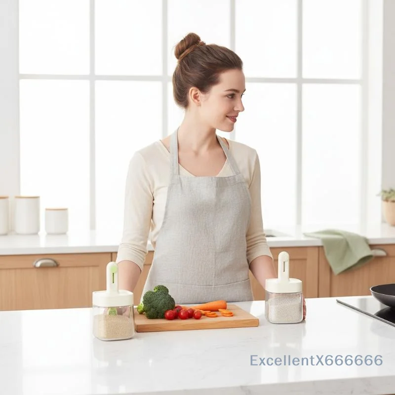 Household Glass Seasoning Bottle With Telescopic Spoon Leak Proof Salt Storage Box Moisture-Proof Kitchen Container